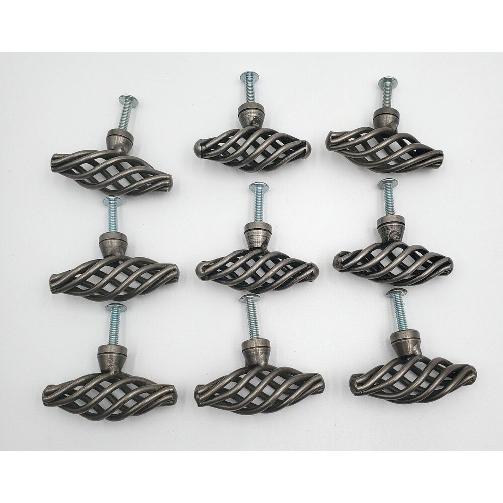 SPIRAL Twist BIRD CAGE Drawer Cabinet PULL Knob Vintage PEWTER Lot Of 9